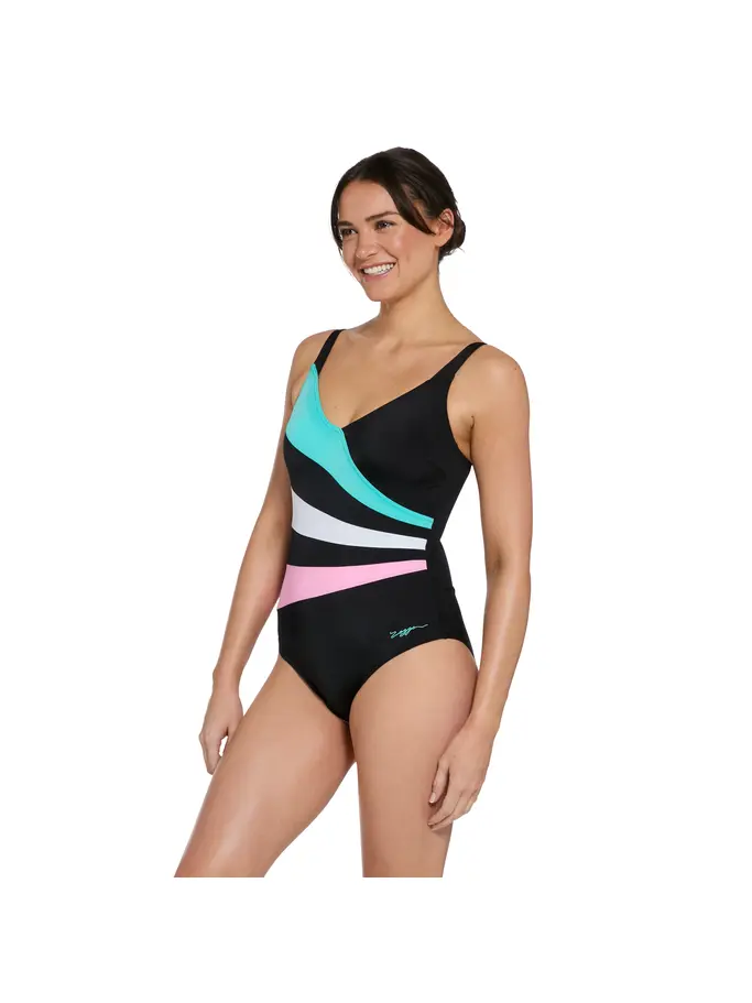 Sale, view full size image of Front view of Product detail - Womens Plantopia Wrap Panel Classicback Swimsuit PLAN