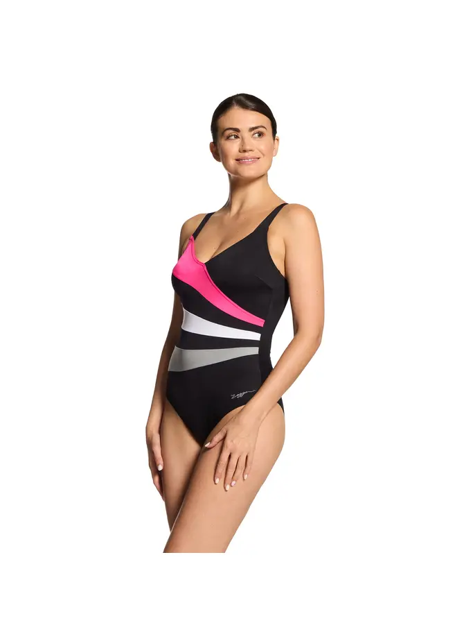 Sale,Clearance, view full size image of Front view of Product detail - Womens Safari Leaf Wrap Panel Classicback Swimsuit SAFA