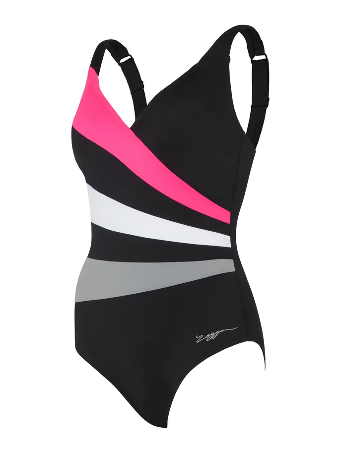 Sale,Clearance, view full size image of Front view of Product detail - Womens Safari Leaf Wrap Panel Classicback Swimsuit SAFA