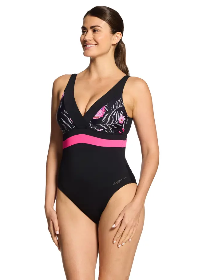 Sale,Clearance, view full size image of Front view of Product detail - Womens Safari Leaf Square Back Swimsuit SAFA