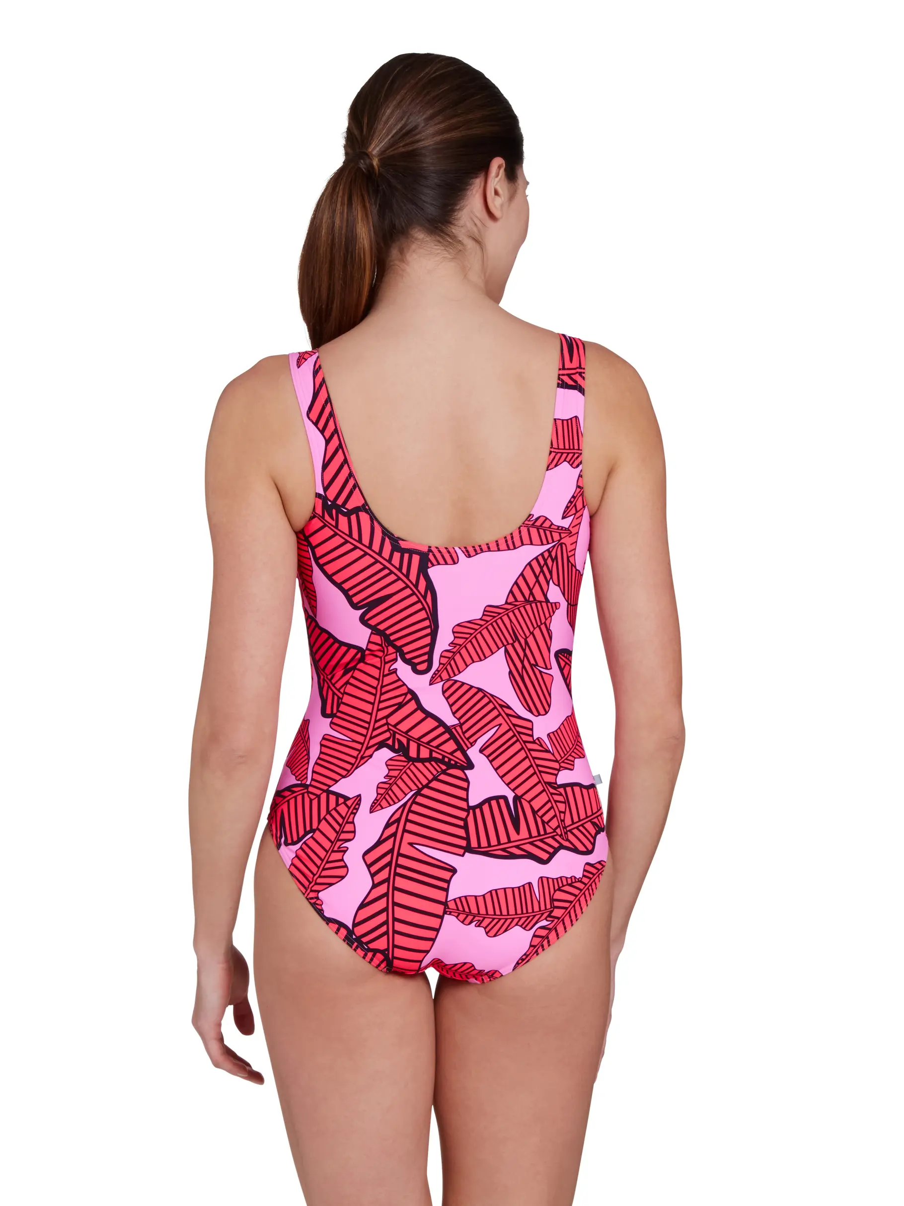 Sale,Clearance, view full size image of Front view of Product detail - Womens Awaken Pink Scoopback Swimsuit AWAK