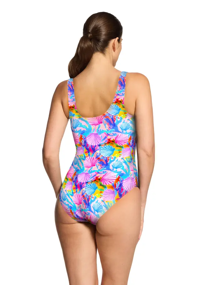 Sale,Clearance, view full size image of Front view of Product detail - Womens Crazy Clams Silver Lined Scoopback Swimsuit CRAZ