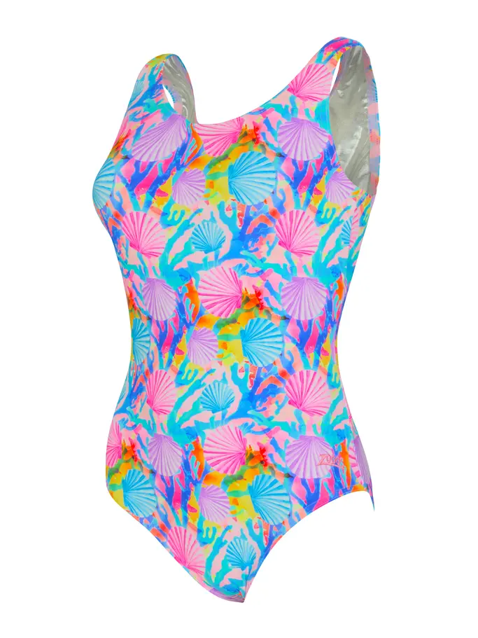 Sale,Clearance, view full size image of Front view of Product detail - Womens Crazy Clams Silver Lined Scoopback Swimsuit CRAZ