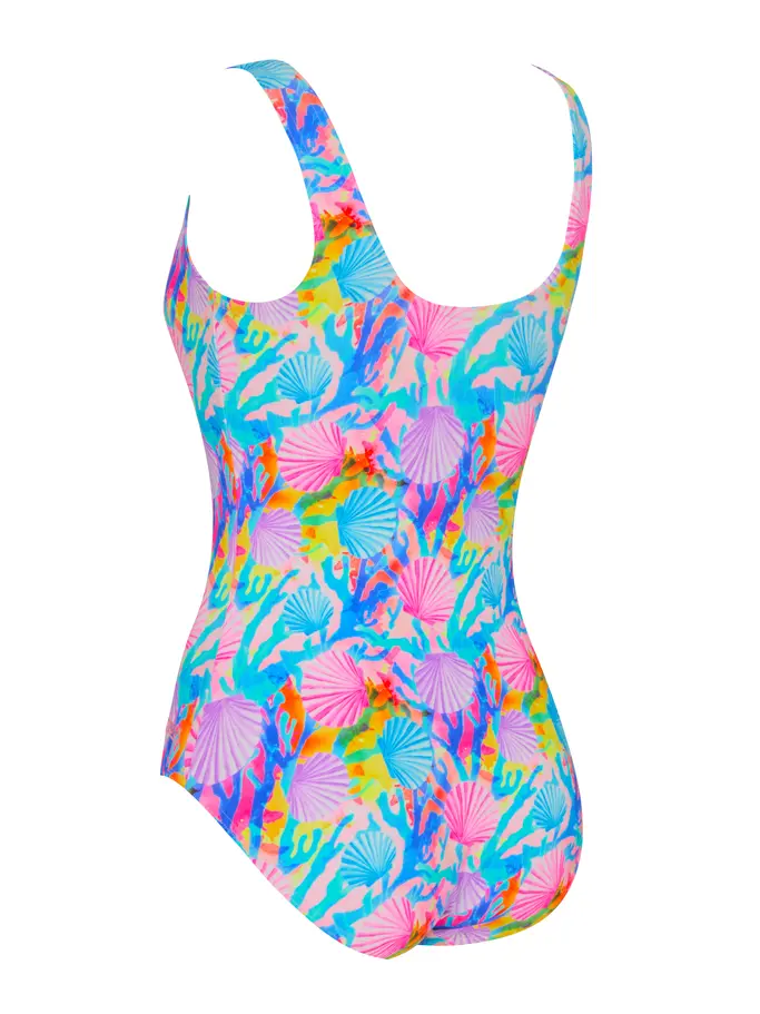 Sale,Clearance, view full size image of Front view of Product detail - Womens Crazy Clams Silver Lined Scoopback Swimsuit CRAZ