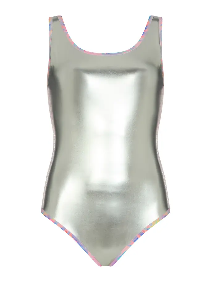 Sale,Clearance, view full size image of Front view of Product detail - Womens Crazy Clams Silver Lined Scoopback Swimsuit CRAZ