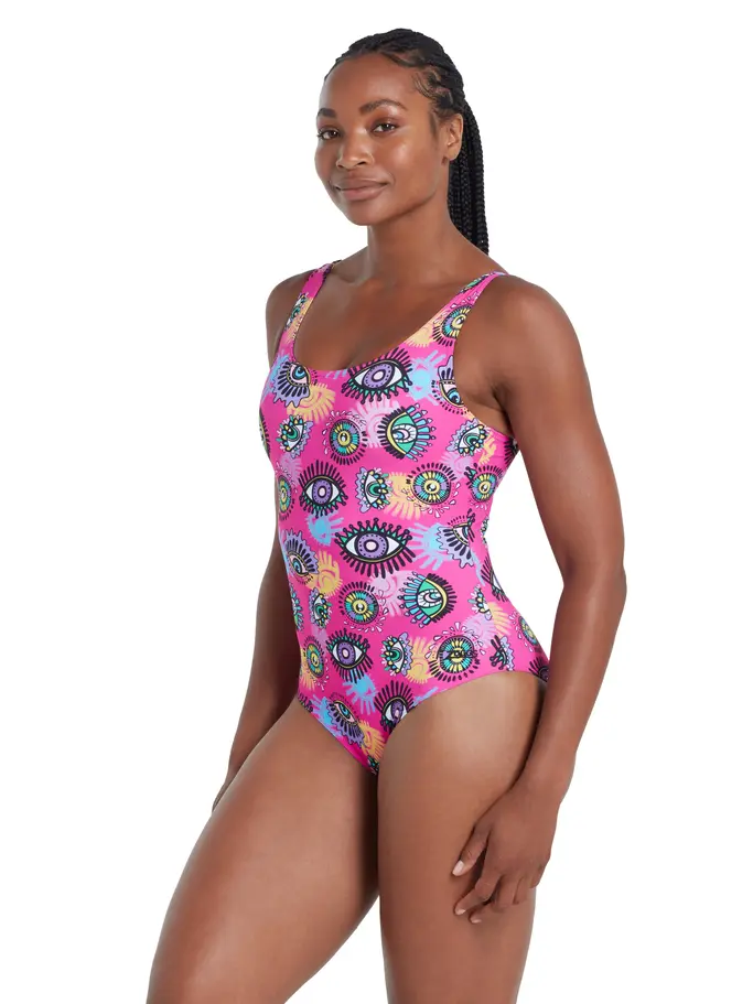 Sale,Clearance, view full size image of Front view of Product detail - Womens Look Inside Silver Lined Scoopback Swimsuit LIMG
