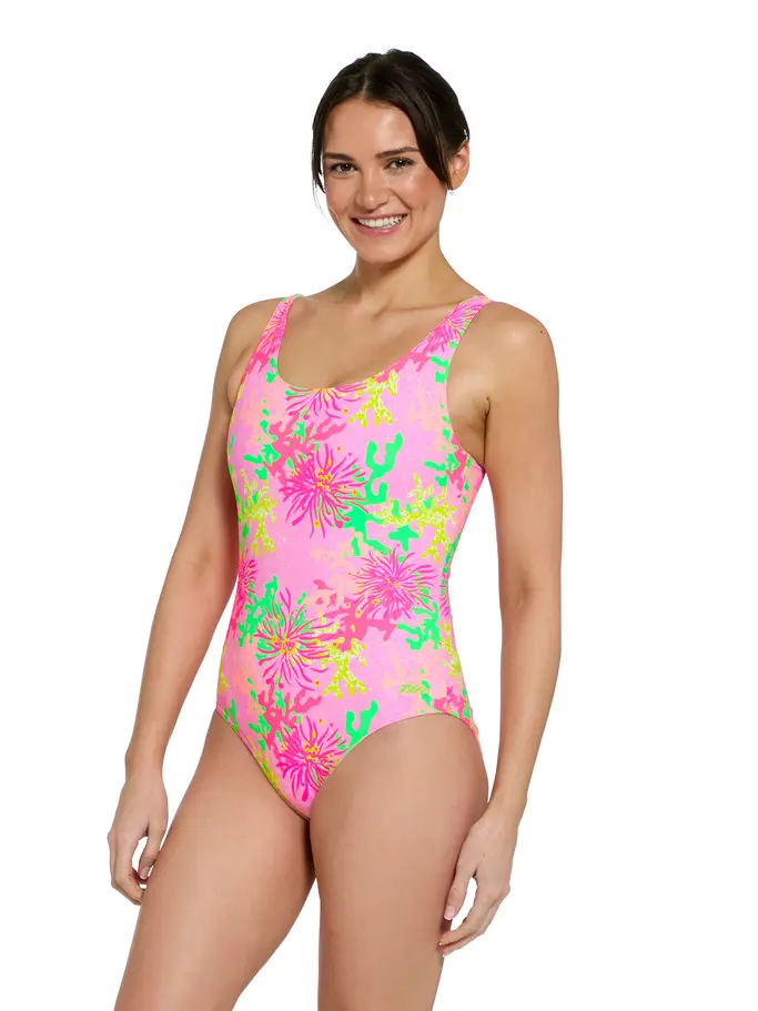 Sale,Clearance, view full size image of Front view of Product detail - Womens Undersea Magic Silver Lined Scoopback Swimsuit UNPK