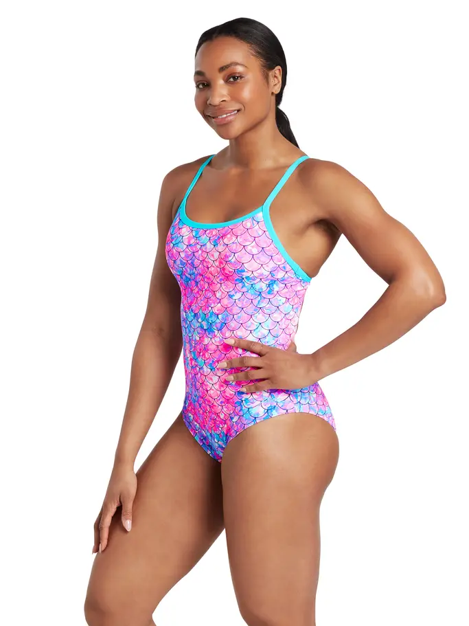 Sale,Clearance, view full size image of Front view of Product detail - Womens Sirene Sparkle Silver Lined Strikeback Swimsuit SISP