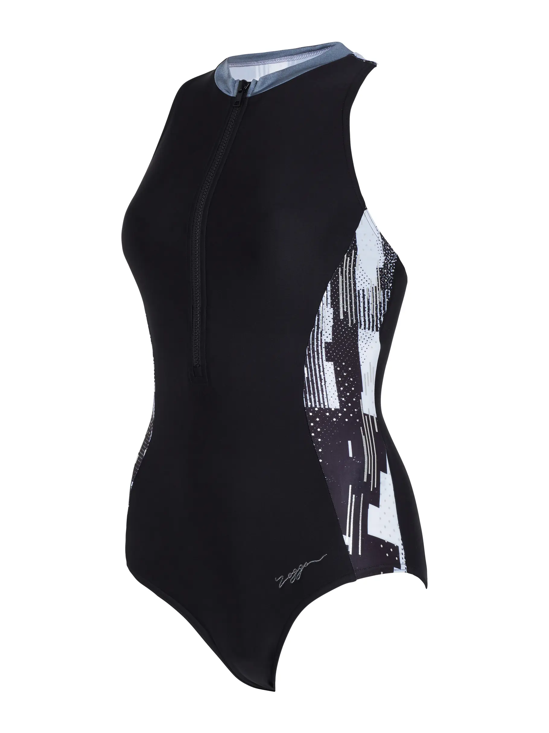 Sale,Clearance, view full size image of Front view of Product detail - Shimmer Zip One Piece Swimsuit SHMM