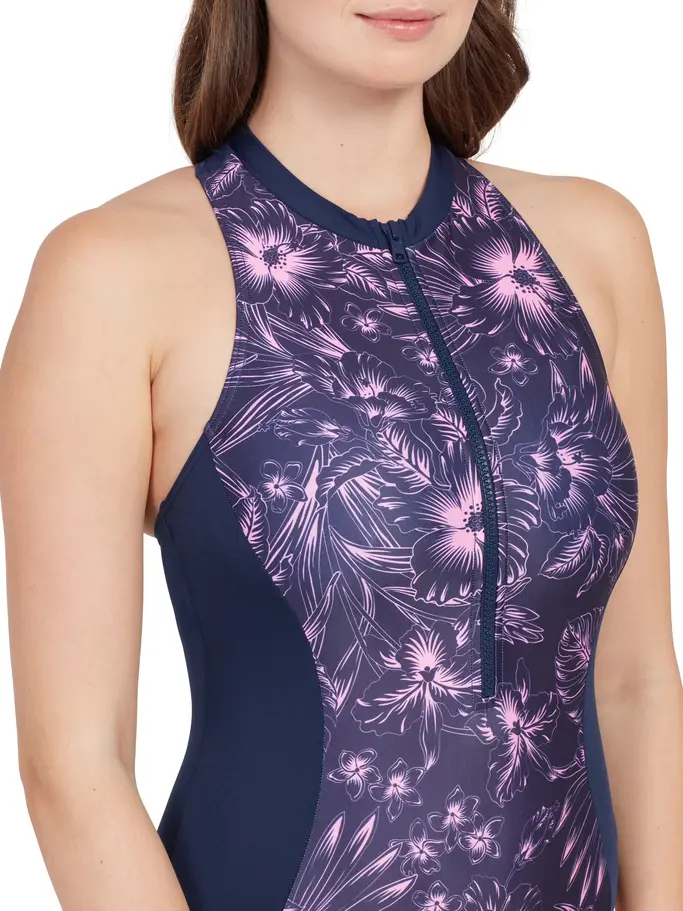 Out of Stock,Sale, Ver imagen de tamaño completo de Vista frontal de Product detail - Sunset Bloom Zip One Piece Swimsuit SNBL
