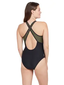 Display front view 2 of Product detail - Aqua Geo Hi Front Cross Back Swimsuit AQGE