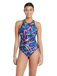 Display front view 1 of Product detail - Neon Crystal Hi Front Cross Back Swimsuit NNCR