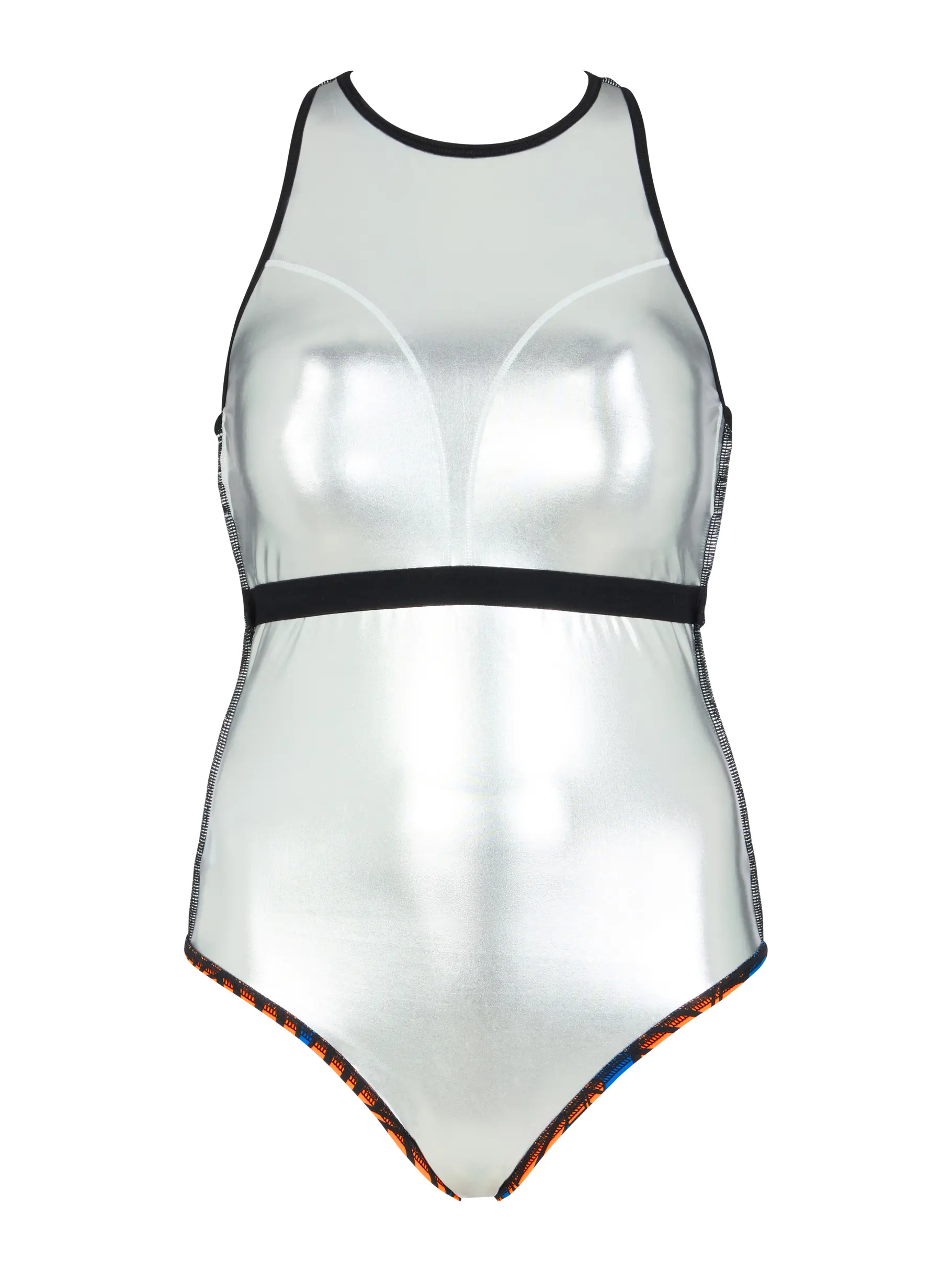 , view full size image of Front view of Product detail - Womens Awaken Blue Silver Lined Crossback Swimsuit AWBL