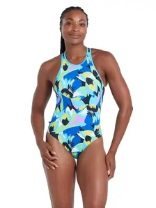 Display front view 1 of Product detail - Womens Florish Blue Silver Lined Crossback Swimsuit FLBL