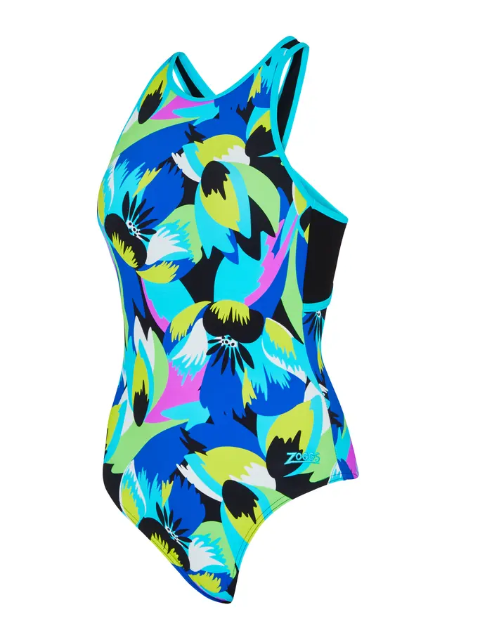 Sale, view full size image of Front view of Product detail - Womens Florish Blue Silver Lined Crossback Swimsuit FLBL
