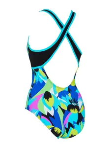 Display front view 5 of Product detail - Womens Florish Blue Silver Lined Crossback Swimsuit FLBL