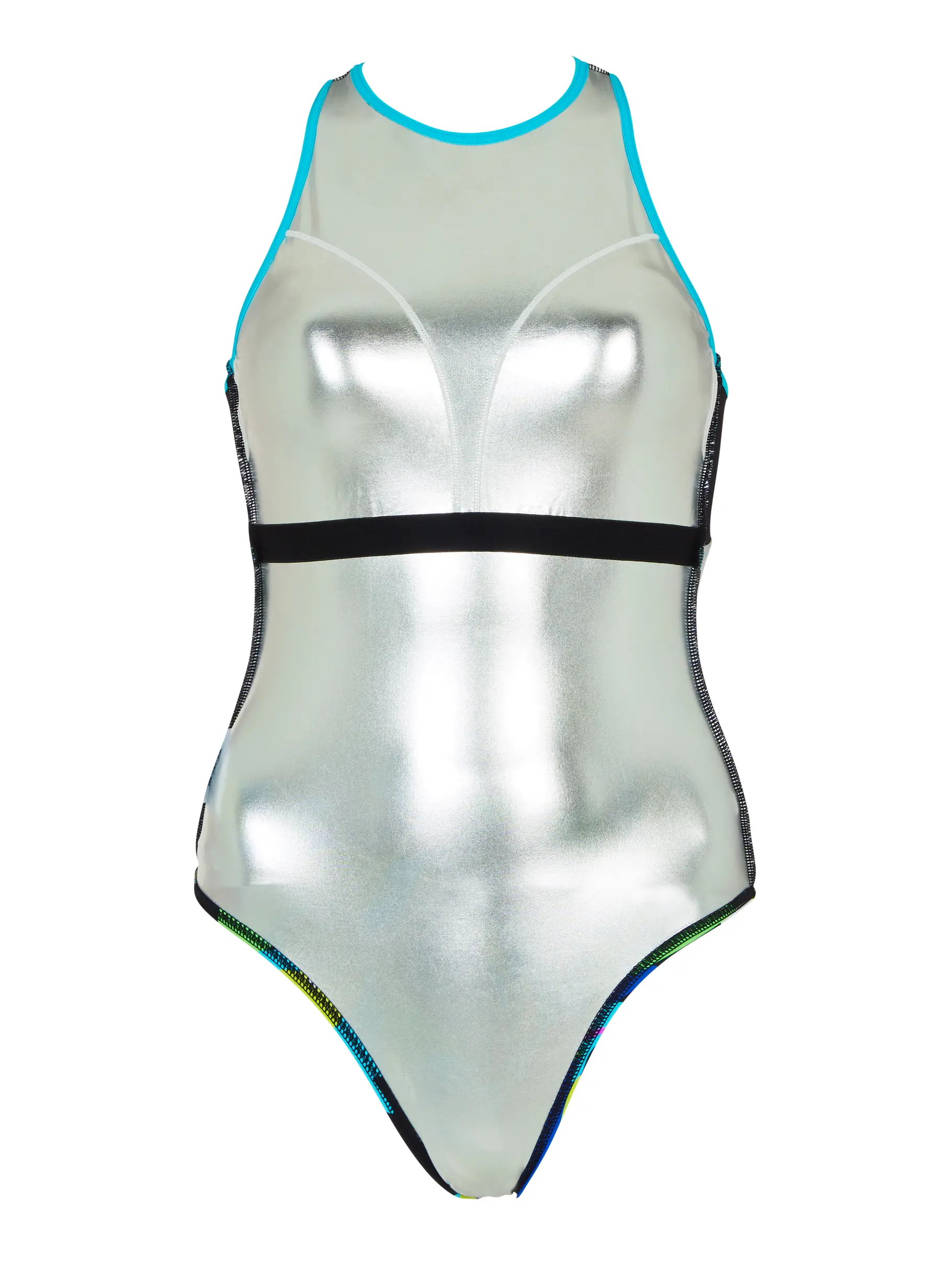 Out of Stock,Sale, Ansicht Großes Bild der Vorderseite Product detail - Womens Florish Blue Silver Lined Crossback Swimsuit FLBL