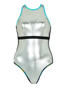 Display front view 7 of Product detail - Womens Florish Blue Silver Lined Crossback Swimsuit FLBL