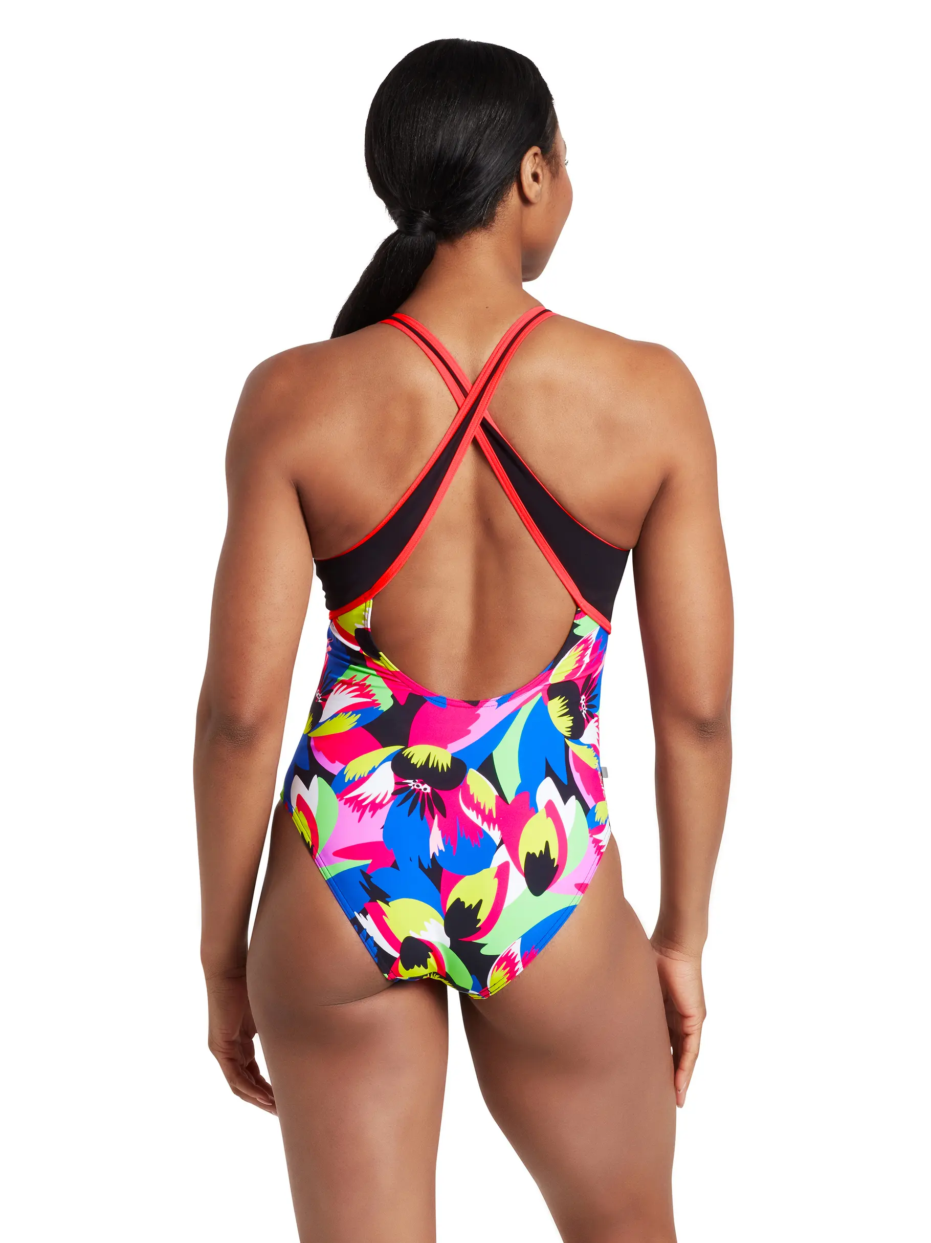 Out of Stock,Sale, Ansicht Großes Bild der Vorderseite Product detail - Womens Florish Pink Silver Lined Crossback Swimsuit FLPK