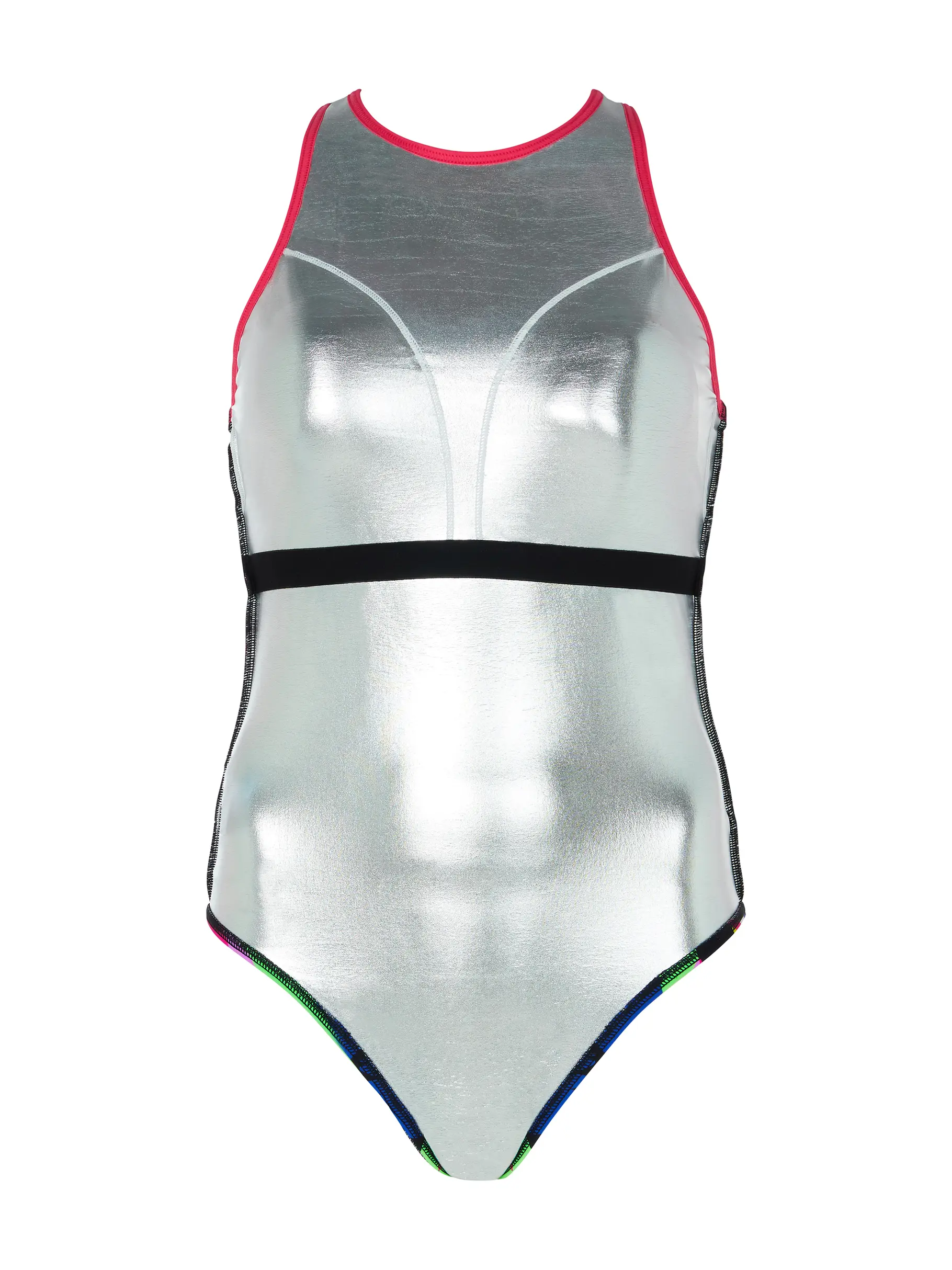 Out of Stock,Sale, Ansicht Großes Bild der Vorderseite Product detail - Womens Florish Pink Silver Lined Crossback Swimsuit FLPK