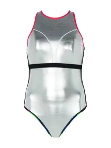 Display front view 7 of Product detail - Womens Florish Pink Silver Lined Crossback Swimsuit FLPK