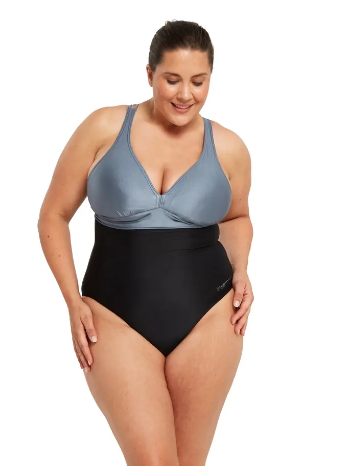 Metal Panel Crossback One Piece Swimsuit