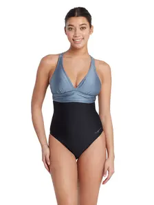 Display front view 3 of Product detail - Black-Metal Panel Crossback One Piece Swimsuit BKME