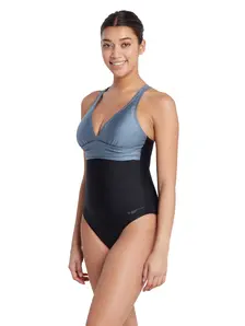 Display front view 5 of Product detail - Black-Metal Panel Crossback One Piece Swimsuit BKME
