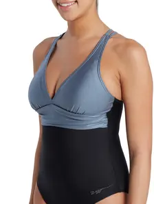 Display front view 6 of Product detail - Black-Metal Panel Crossback One Piece Swimsuit BKME