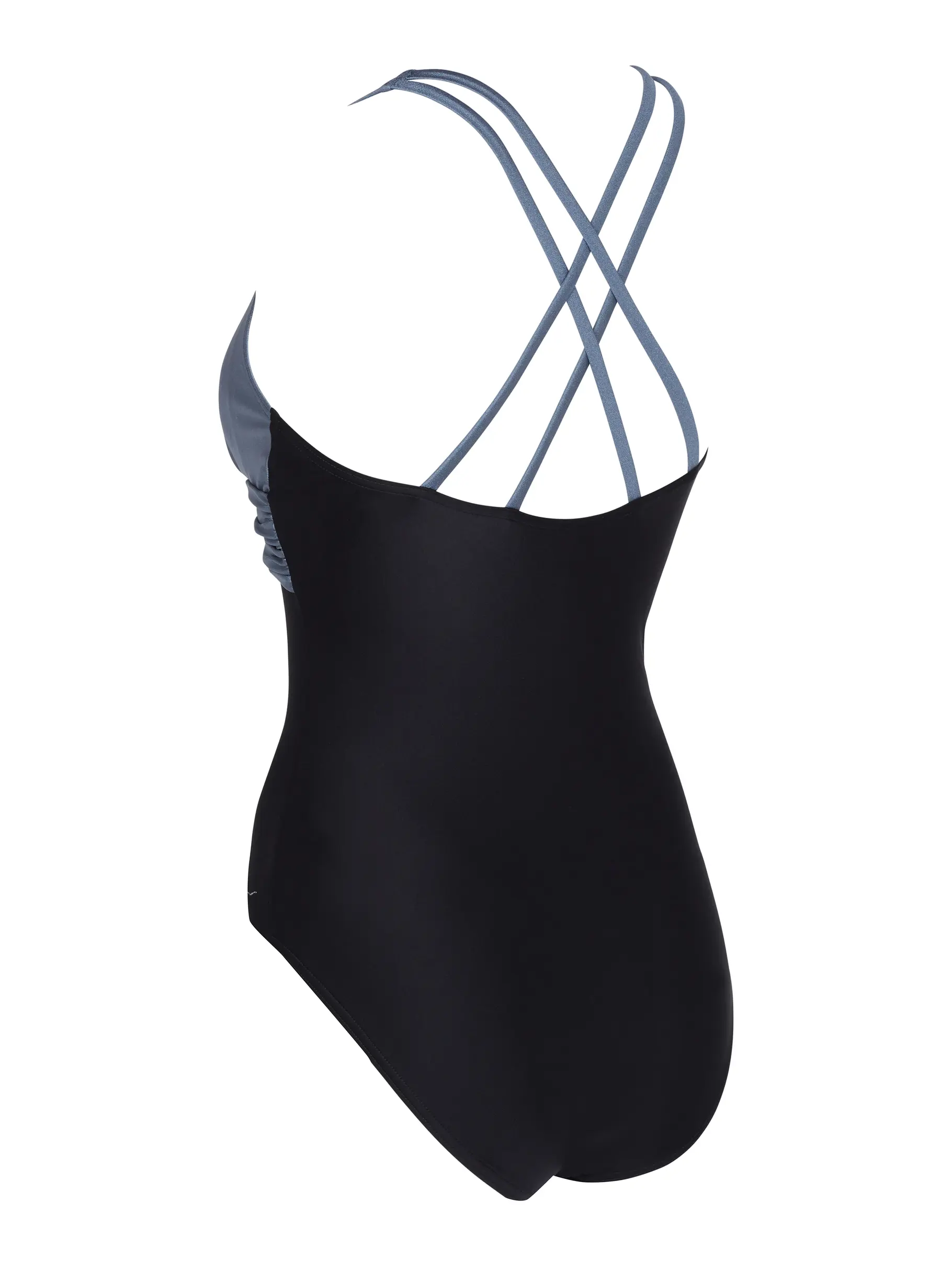 Sale,Clearance, view full size image of Front view of Product detail - Black-Metal Panel Crossback One Piece Swimsuit BKME