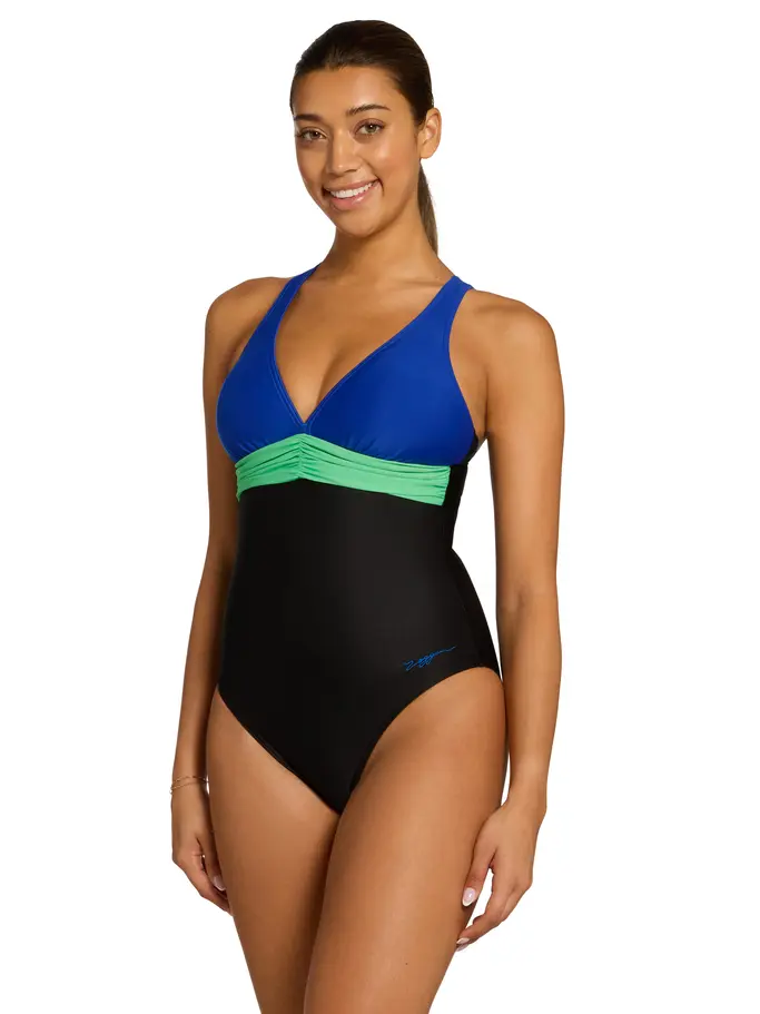 New, view full size image of Front view of Product detail - Womens Elaine Panel Crossback Swimsuit ELAI