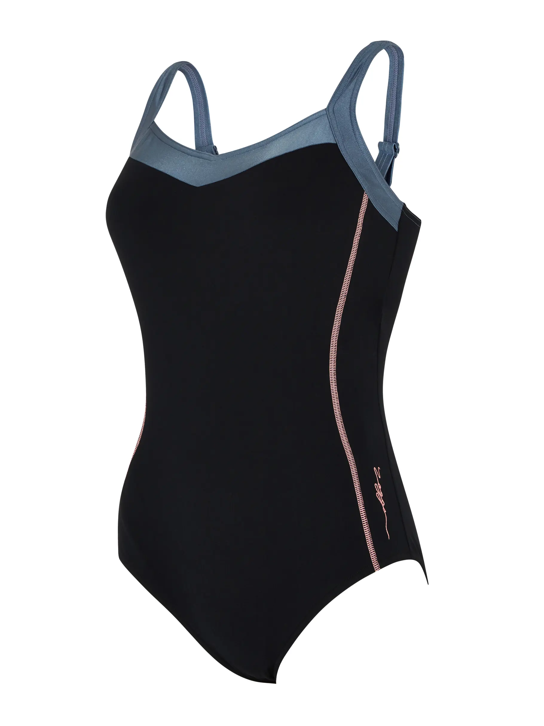 Sale,Clearance, view full size image of Front view of Product detail - Ankor clipback One Piece Swimsuit BKGY