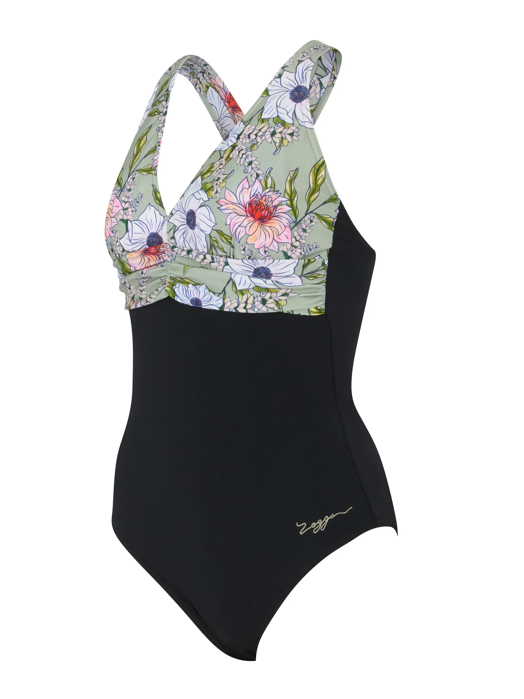 Out of Stock,Sale, view full size image of Front view of Product detail - Freesia Ruch Crossback Swimsuit FREE