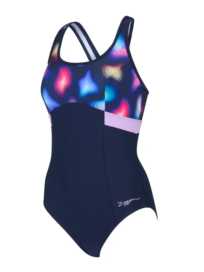 Sale,Clearance, view full size image of Front view of Product detail - Womens Zephyr Dakota Printed Crossback Swimsuit ZEPH