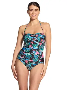 Display front view 1 of Product detail - Womens Retro Surf Ruched Bandeau Swimsuit RETR