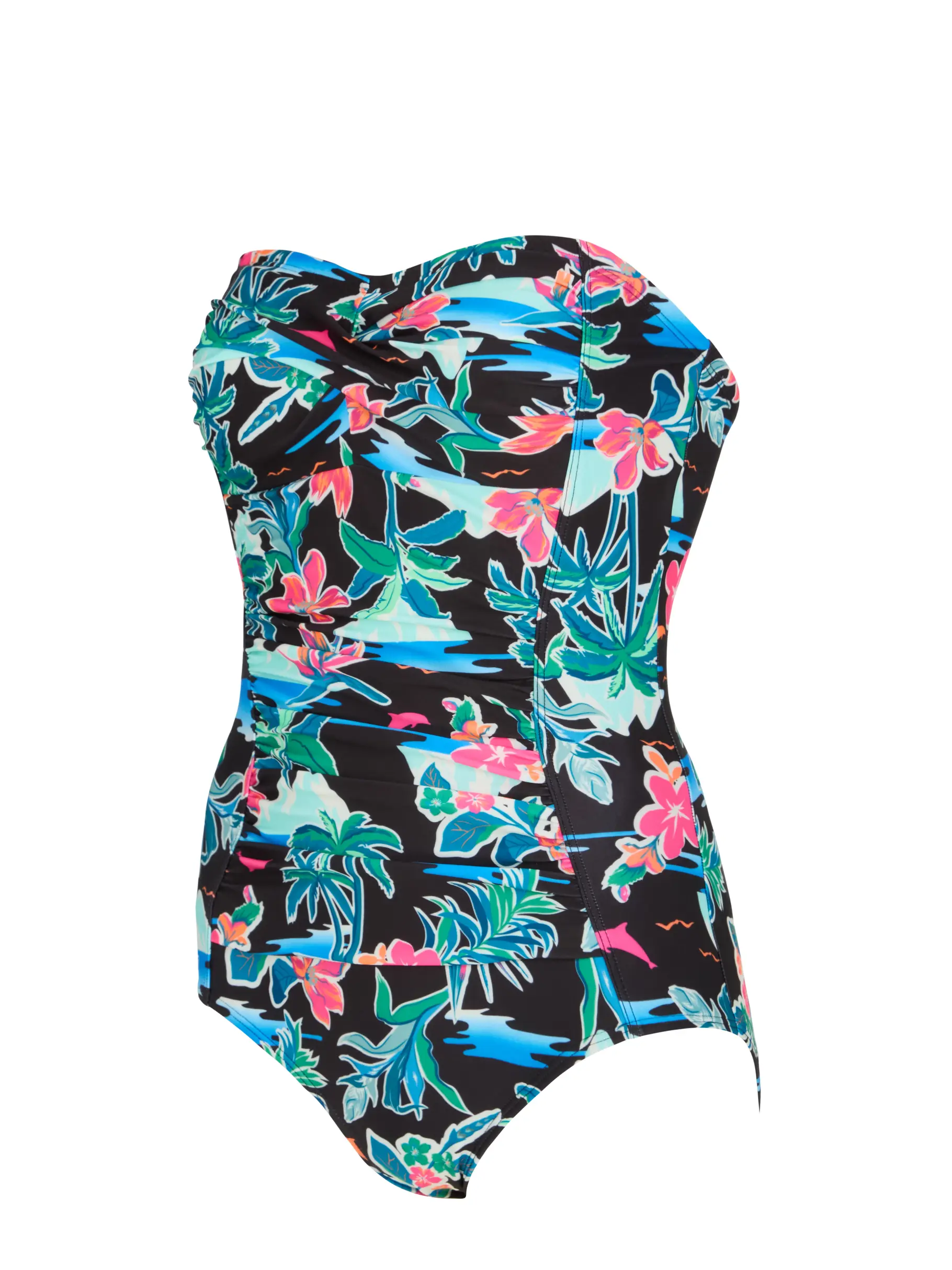 Sale,Clearance, view full size image of Front view of Product detail - Womens Retro Surf Ruched Bandeau Swimsuit RETR