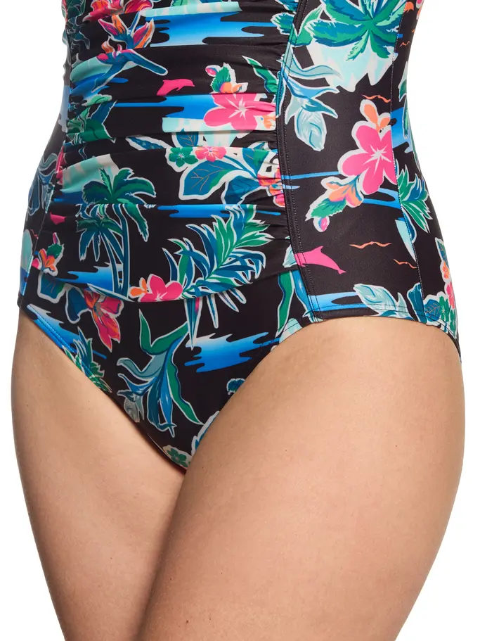 Sale,Clearance, view full size image of Front view of Product detail - Womens Retro Surf Ruched Bandeau Swimsuit RETR