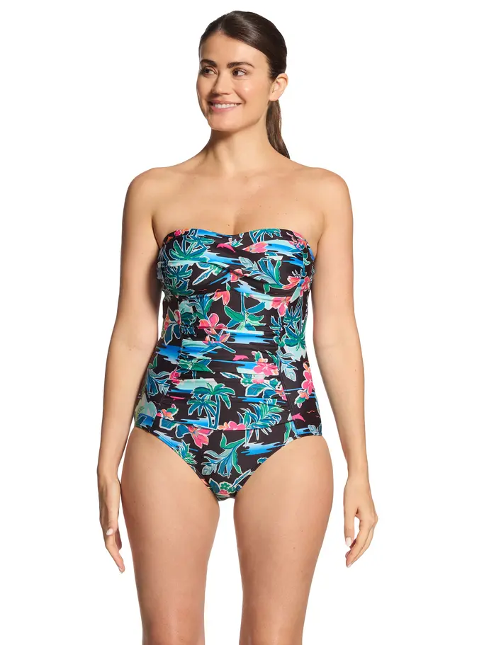 Sale,Clearance, view full size image of Front view of Product detail - Womens Retro Surf Ruched Bandeau Swimsuit RETR