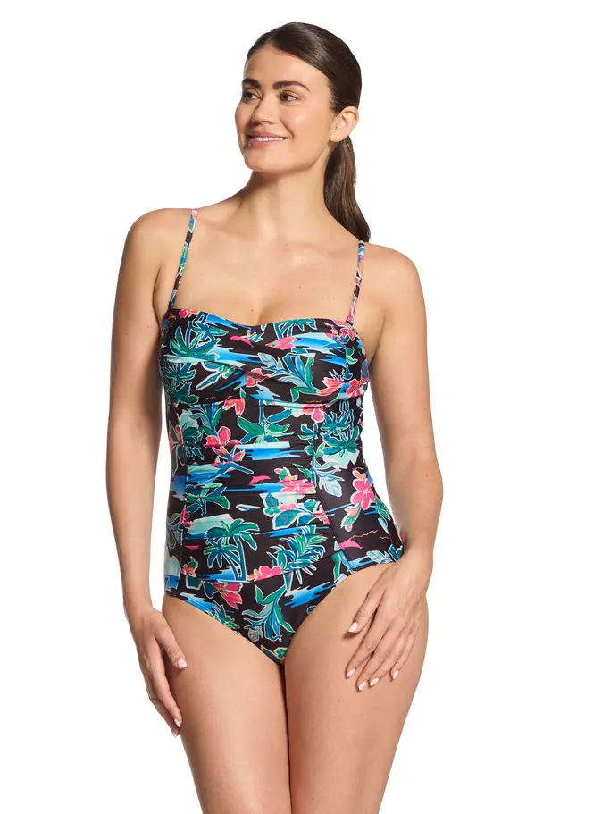 Sale,Clearance, view full size image of Front view of Product detail - Womens Retro Surf Ruched Bandeau Swimsuit RETR