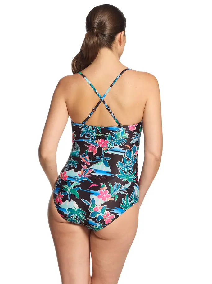 Sale,Clearance, view full size image of Front view of Product detail - Womens Retro Surf Ruched Bandeau Swimsuit RETR