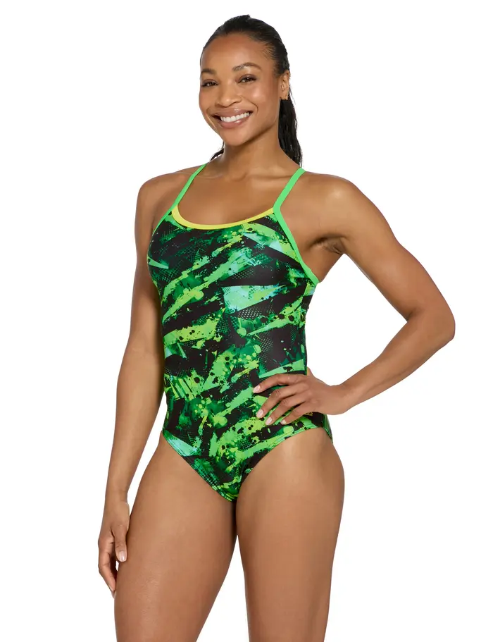 Sale,Clearance, view full size image of Front view of Product detail - Womens Greengame Strikeback Swimsuit GREE