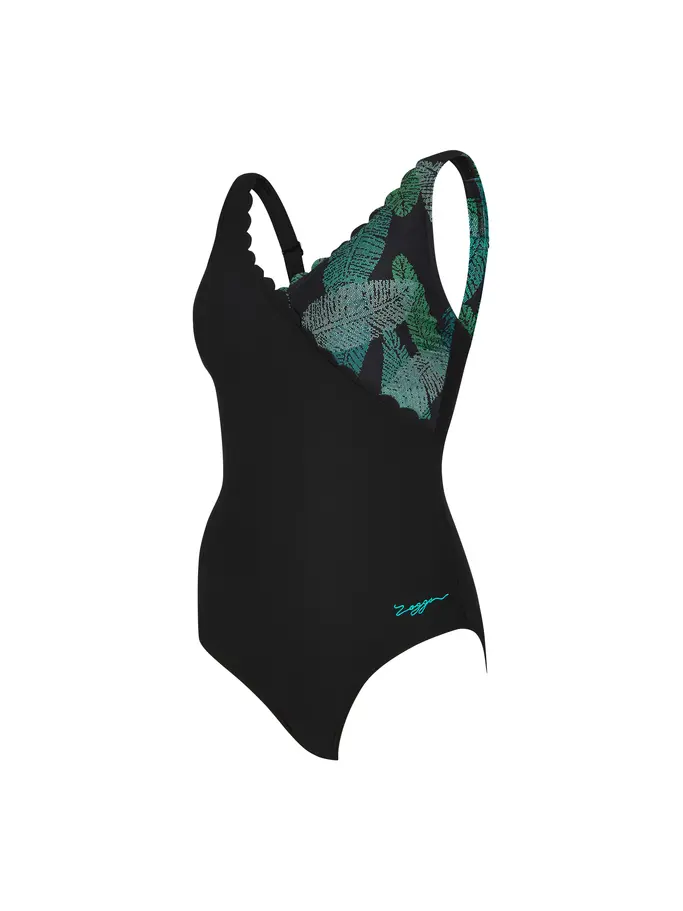 New, view full size image of Front view of Product detail - Womens Evergreen Scallop Classicback Swimsuit EVER