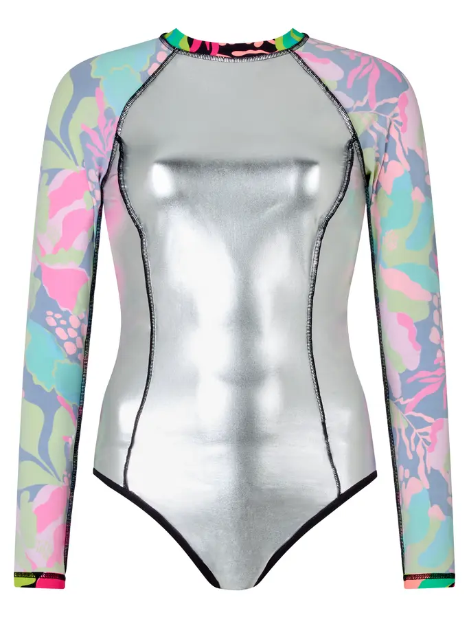 Sale,Clearance, view full size image of Front view of Product detail - Womens Vivid Silver Lined Paddle Swimsuit violet