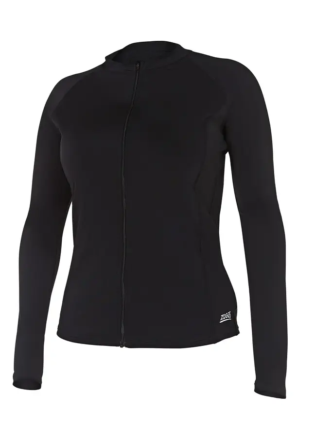 , view full size image of Front view of Product detail - Womens Long Sleeve Zip Sun Top black