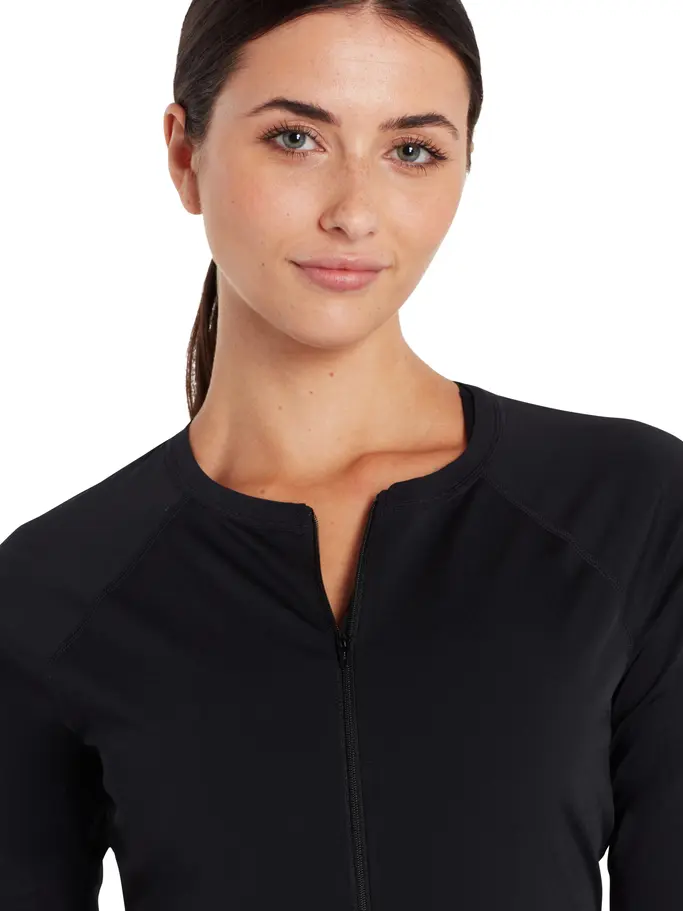 , view full size image of Front view of Product detail - Womens Long Sleeve Zip Sun Top black