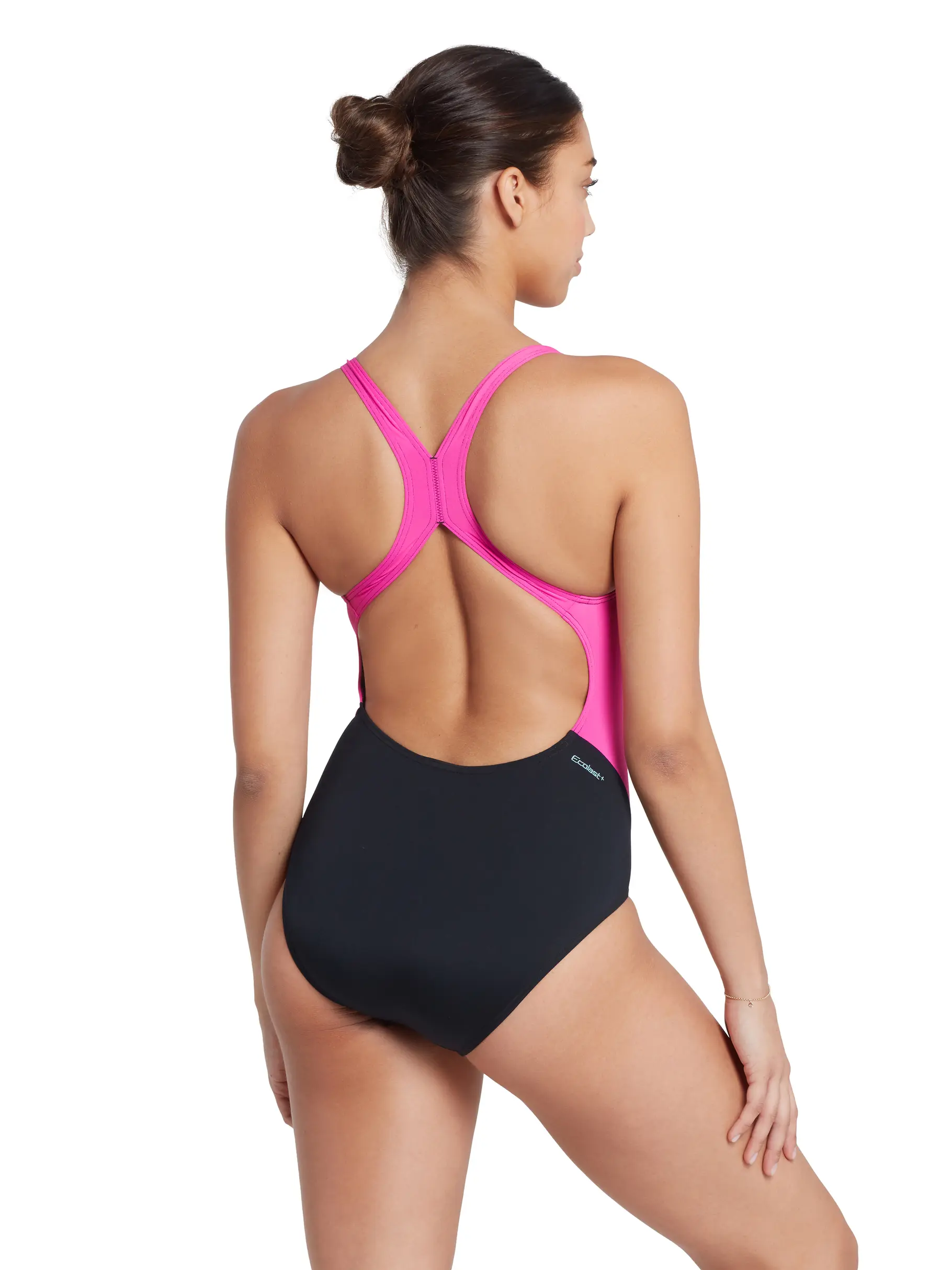 , view full size image of Front view of Product detail - Womens Eaton Flyback Ecolast+ Swimsuit black/marsh green