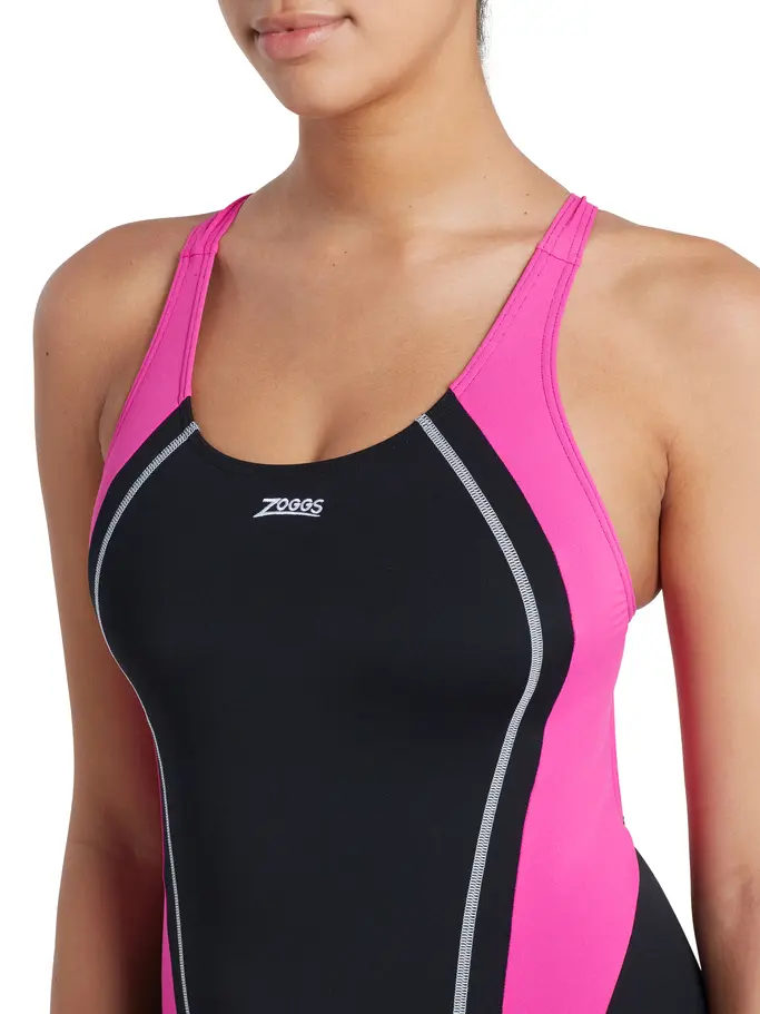 Out of Stock, voir image en taille réelle de la vue frontale de Product detail - Womens Eaton Flyback Ecolast+ Swimsuit black/marsh green