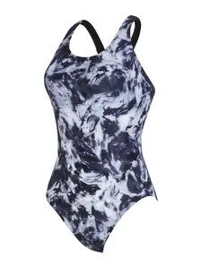 Display front view 5 of Product detail - Womens Marble Powerback One Piece Swimsuit black