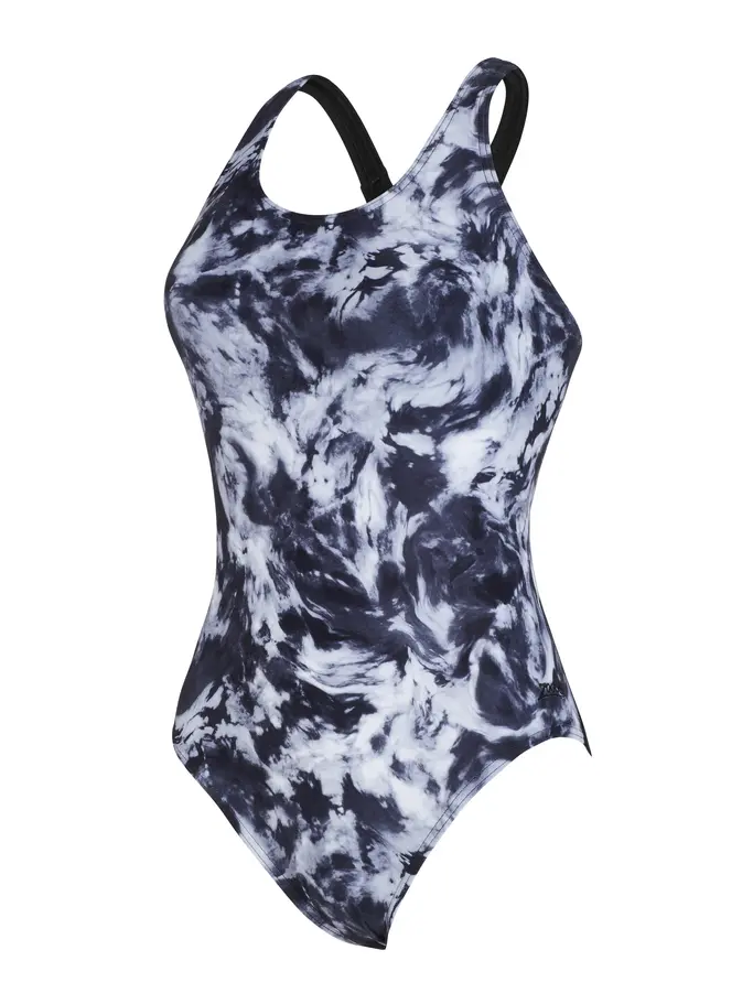 Sale,Clearance, view full size image of Front view of Product detail - Womens Marble Powerback One Piece Swimsuit black