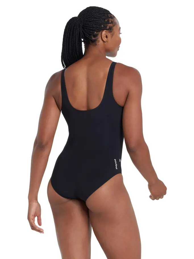 , view full size image of Front view of Product detail - Womens Silver Lined Black Open Water Scoopback black